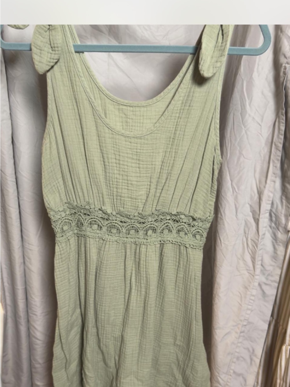 SHEIN Sage Green Lace-Waist Tie-Shoulder Midi Dress